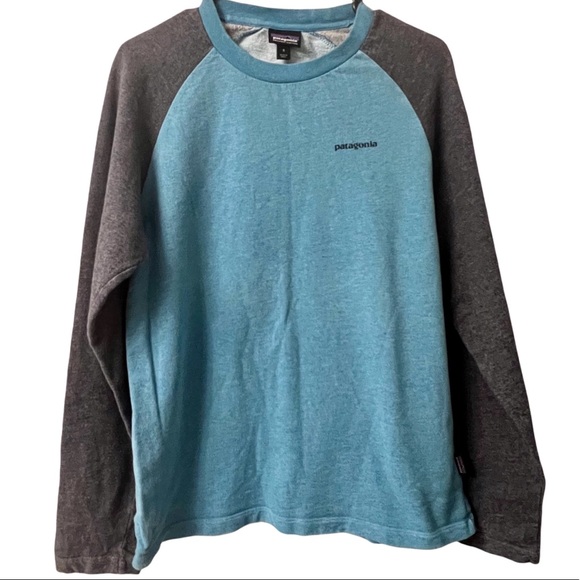 Patagonia Mens Size Small Organic Cotton Blend Long Sleeved Gray & Blue T-Shirt - Picture 1 of 8